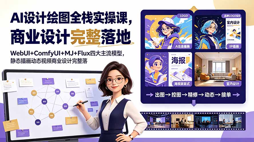 (19244期)AI设计绘图全栈实操课,WebUI+ComfyUI+MJ+Flux四大主流模型,静态插画动态视频商业设计完整落地教程-齐力副业