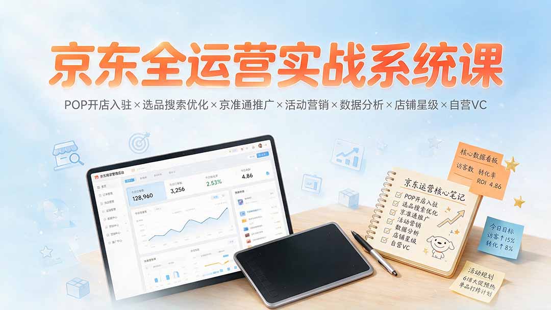 （19581期）京东全运营实战系统课：POP开店入驻×选品搜索优化×京准通推广×活动营销×数据分析×店铺星级×自营VC-齐力副业