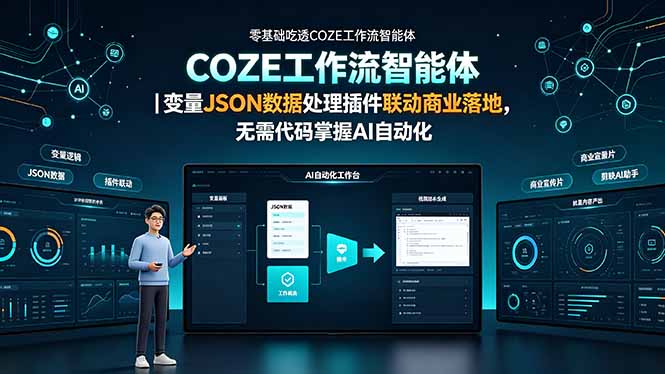 (19243期)零基础吃透COZE工作流智能体|变量JSON数据处理插件联动商业落地,无需代码掌握AI自动化-齐力副业