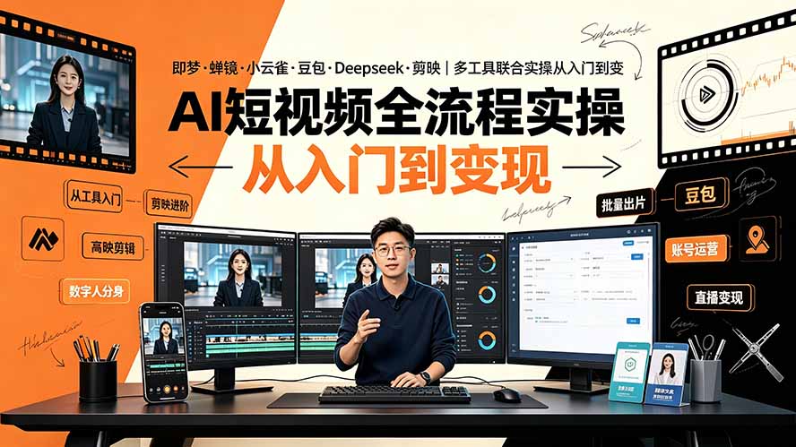 (19250期)AI短视频全流程实操:即梦·蝉镜·小云雀·豆包·Deepseek·剪映|多工具联合实操从入门到变现-齐力副业