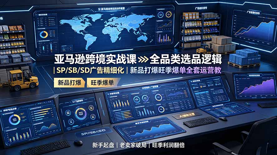 (19352期)亚马逊跨境实战课:全品类选品逻辑|SP/SB/SD广告精细化|新品打爆旺季爆单全套运营教程-齐力副业