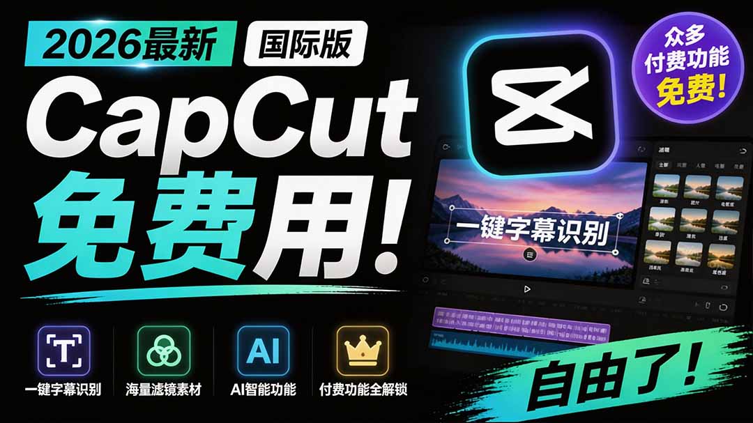 (19621期)2026最新国际版剪映!CapCut 众多付费功能免费用,一键字幕识别 / 滤镜素材 / AI智能功能自由了 CapCut-齐力副业