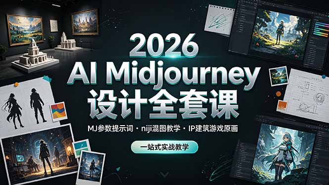 (19209期)2026 AI Midjourney设计全套课,MJ参数提示词niji混图教学,IP建筑游戏原画一站式实战教学-齐力副业