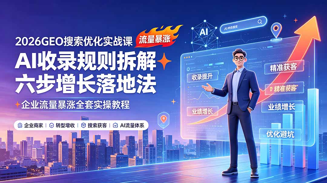 （19333期）2026GEO搜索优化实战课：AI收录规则拆解｜六步增长落地法｜企业流量暴涨全套实操教程-齐力副业