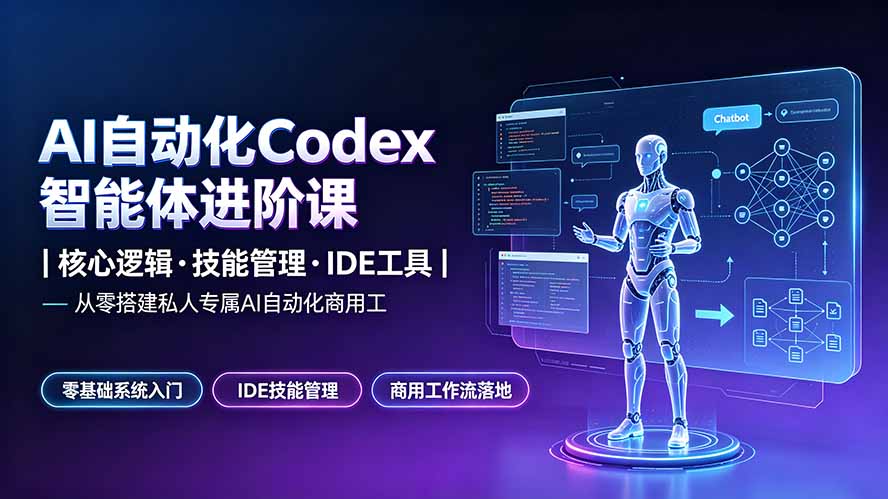 (19245期)AI自动化Codex智能体进阶课|核心逻辑·技能管理·IDE工具|从零搭建私人专属AI自动化商用工作流-齐力副业