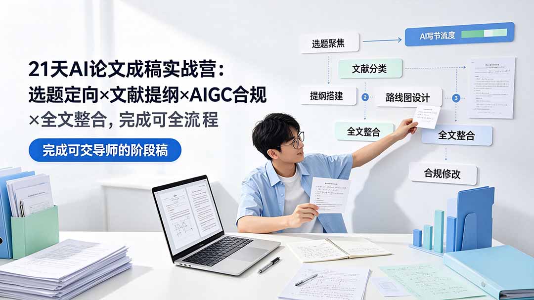（19334期）21天AI论文成稿实战营：选题定向×文献提纲×AIGC合规×全文整合，完成可交导师的阶段稿-齐力副业