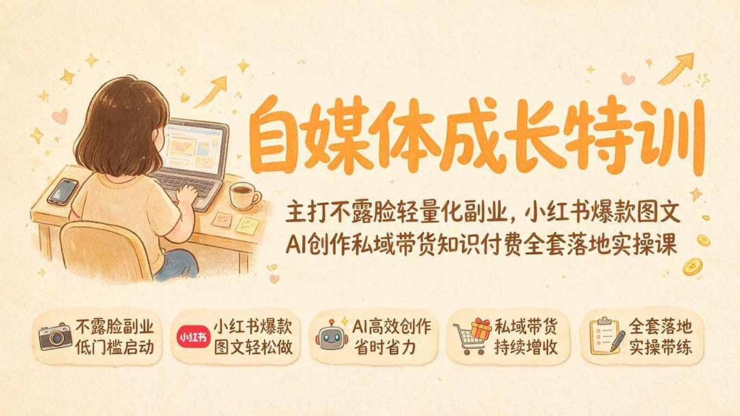 （19584期）自媒体成长特训｜主打不露脸轻量化副业，小红书爆款图文AI创作私域带货知识付费全套落地实操课-齐力副业