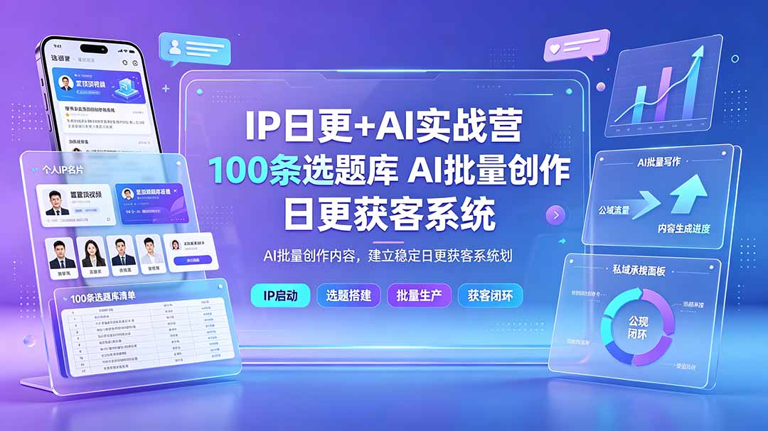 (19353期)IP日更+AI实战营:IP置顶视频制作×100条选题库搭建×10条日更规划,AI批量创作内容,建立稳定日更获客系统-齐力副业