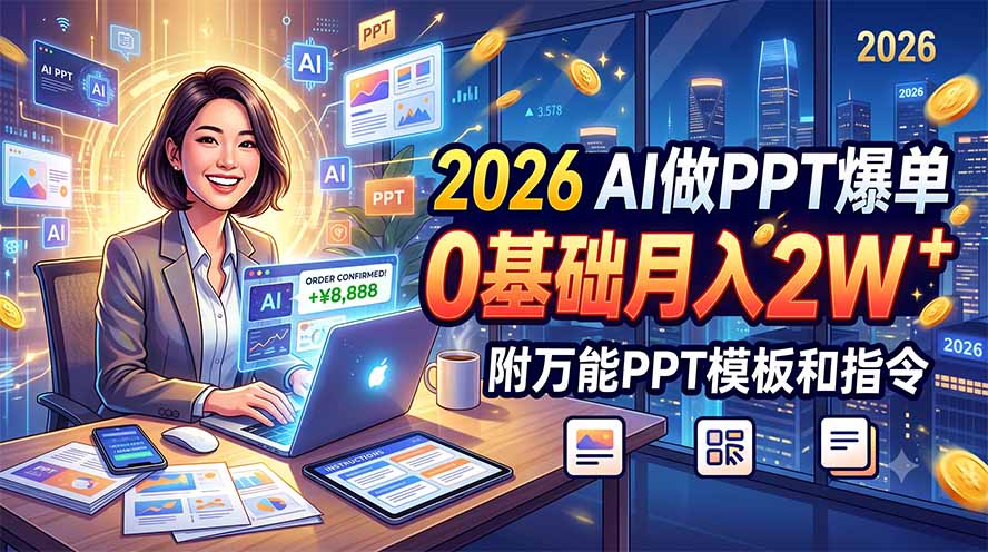 (19284期)2026 AI做PPT爆单,0基础月入2W,附万能PPT模板和指令-齐力副业