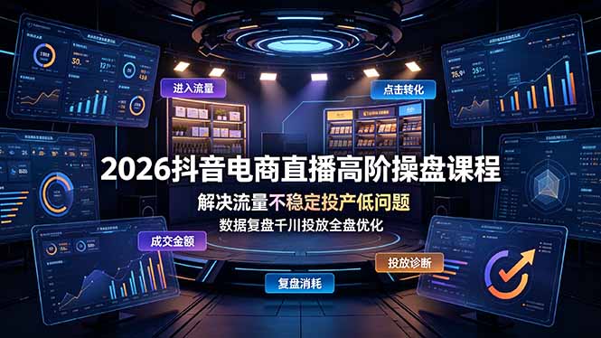 (19159期)2026抖音电商直播高阶操盘课程,解决流量不稳定投产低问题,数据复盘千川投放全盘优化-齐力副业