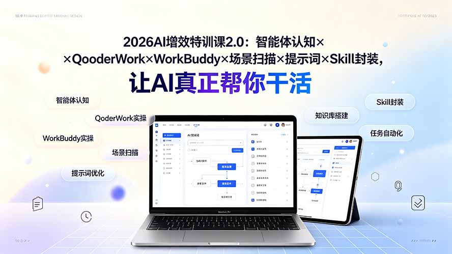 (19368期)2026AI增效特训课2.0:智能体认知×QoderWork×WorkBuddy×场景扫描×提示词×Skill封装,让AI真正帮你干活-齐力副业
