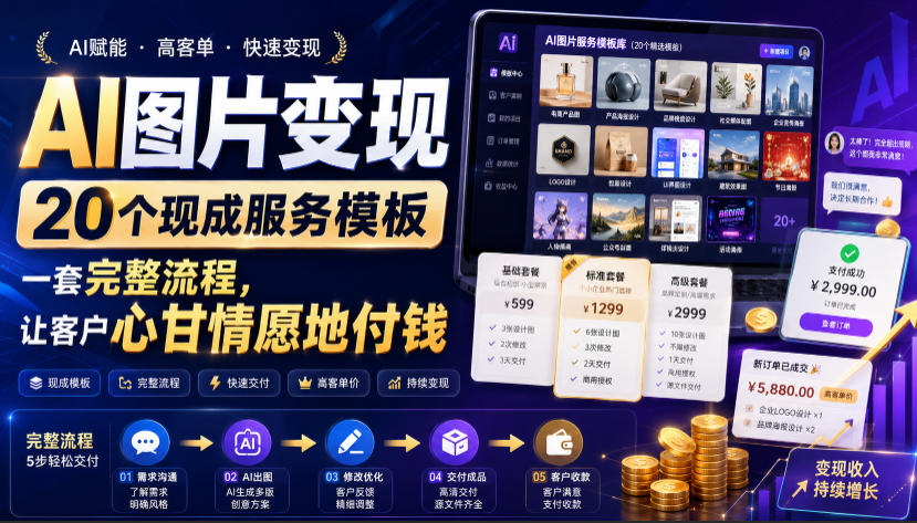 （19395期）AI图片变现，20个现成服务模板，一套完整流程，让客户心甘情愿地付钱【原创双语字幕】-齐力副业