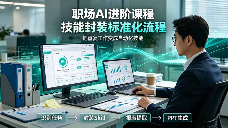 (19369期)职场AI进阶课程;多类实用Skill工具实操,专属技能封装标准化流程,报表行业报告一键提取核心内容-齐力副业