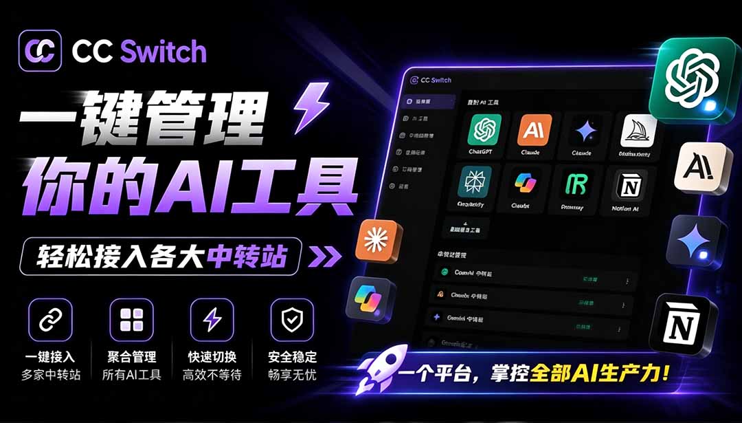 （19335期）一键给Chatgpt、Codex、Claude接入地第三方中转站，CC Switch统一管理你的 AI 编程工具工作流-齐力副业