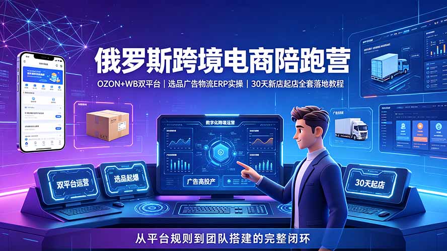 (19371期)2026俄罗斯跨境电商陪跑营:OZON+WB双平台|选品广告物流ERP实操|30天新店起店全套落地教程-齐力副业