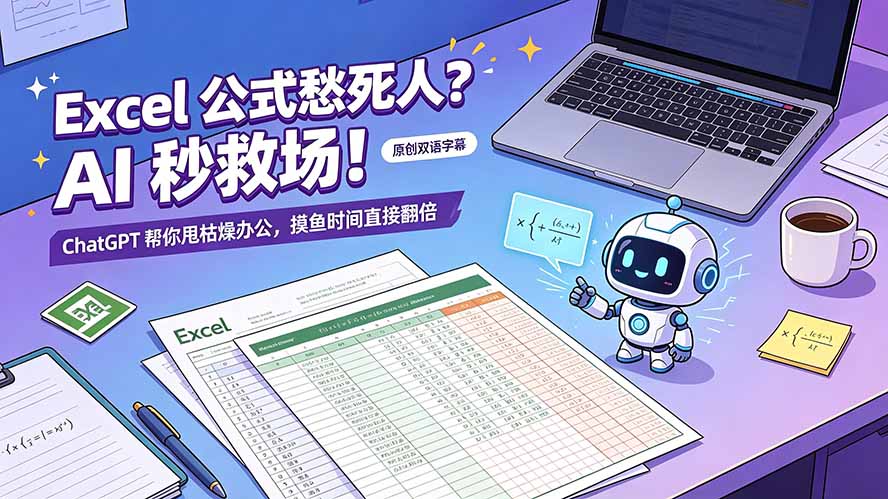 (19487期)Excel 公式愁死人?AI 秒救场!ChatGPT 帮你甩枯燥办公,摸鱼时间直接翻倍【原创双语字幕】-齐力副业