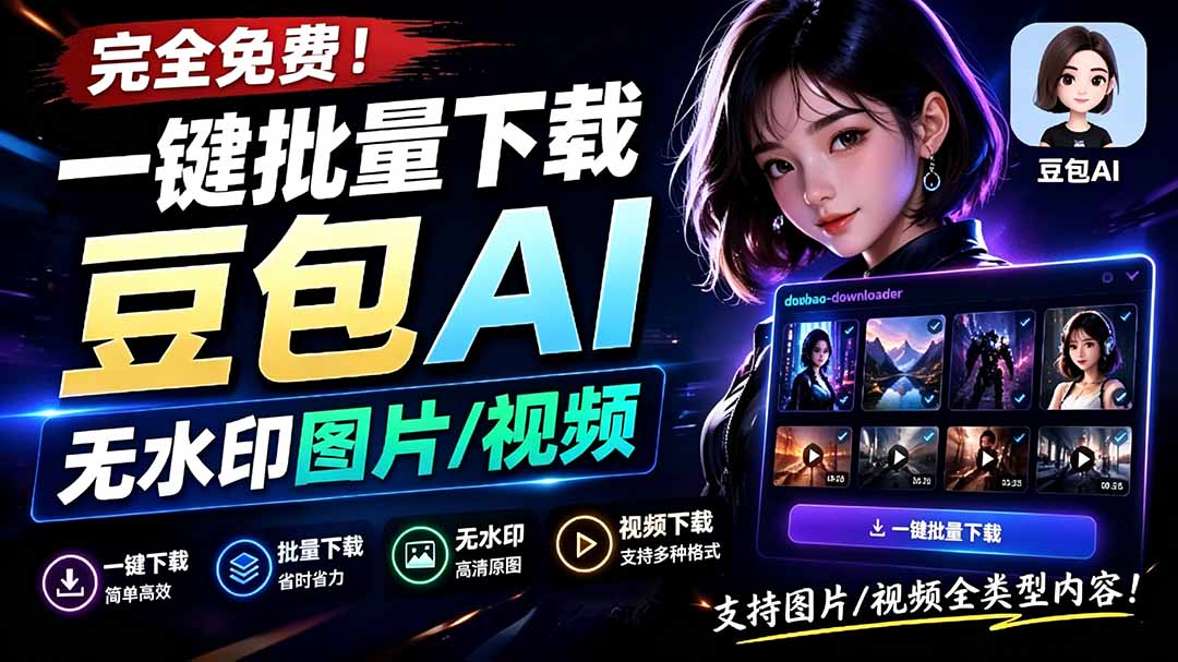 (19355期)Github最新发布!一键批量下载豆包AI无水印图片/视频,简单易用,自动解析提示词,doubao-downloader插图1 (19355期)Github最新发布!一键批量下载豆包AI无水印图片/视频,简单易用,自动解析提示词,doubao-downloader插图1