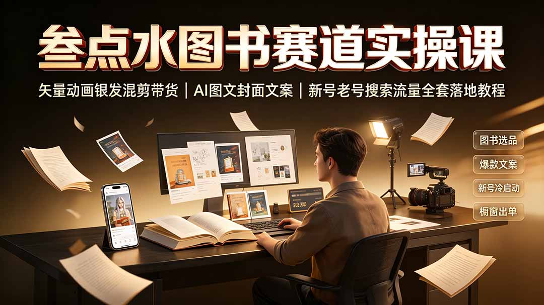 (19613期)叁点水图书赛道实操课|矢量动画银发混剪带货,AI图文封面文案,新号老号搜索流量全套落地教程-齐力副业