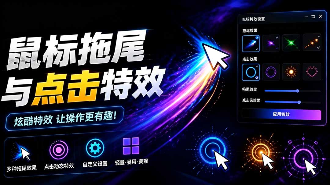 (19356期)Windows特效小工具!一键给你的鼠标添加拖尾与点击动态特效,吾爱出品,免费使用 Mouse Trail-齐力副业