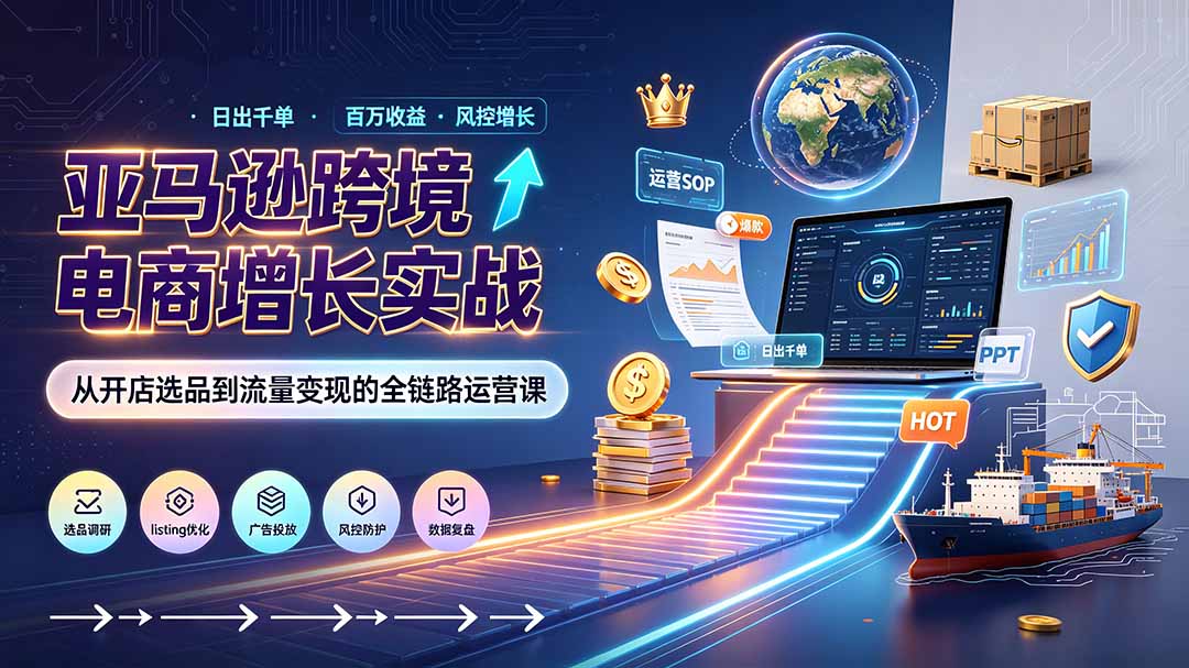 (19308期)亚马逊0-1孵化特训营8期:从注册风控到稳定日出千单实战,规避审核封店风险,标准化执行流程落地-齐力副业