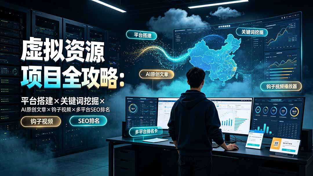 （19322期）虚拟资源项目全攻略：平台搭建×关键词挖掘×AI原创文章×钩子视频×多平台SEO排名-齐力副业
