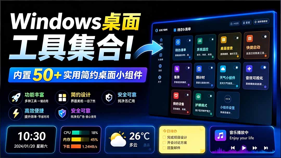 （19585期）Windows桌面工具集合！内置50+实用简约桌面小组件，含截图、录屏、翻译、天气等，多秘工具箱-齐力副业