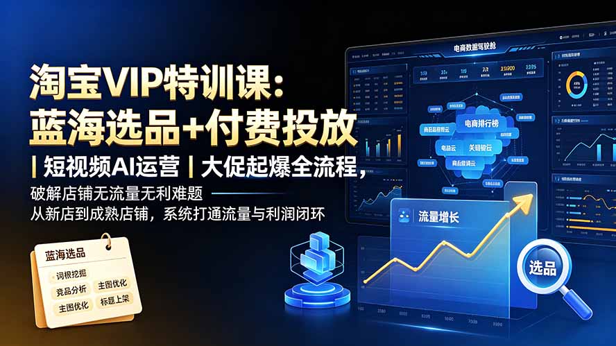 (19399期)淘宝VIP特训课:蓝海选品+付费投放|短视频AI运营|大促起爆全流程,破解店铺无流量无利润难题-齐力副业