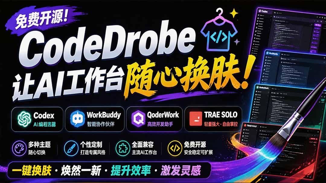 （19586期）免费开源的CodeDrobe，让AI工作台随心换肤，支持Codex、WorkBuddy等，免费且本地运行！-齐力副业