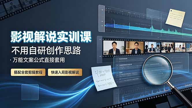 (19183期)影视解说实训课:不用自研创作思路,万能文案公式直接套用,搭配全套剪辑教程,快速入局影视解说-齐力副业
