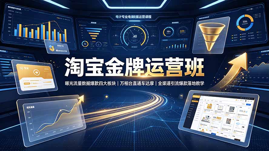 (19434期)淘宝金牌运营班-7月:曝光流量数据爆款四大板块|万相台直通车达摩|全渠道引流爆款落地教学-齐力副业