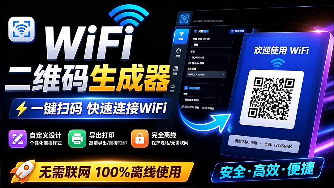 （19566期）完全离线使用！WiFi二维码生成器，一键扫码快速连接WiFi，支持自定义风格导出 WiFi二维码生成器-齐力副业