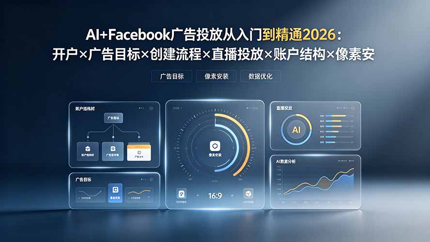 (19465期)AI+Facebook广告投放从入门到精通2026:开户×广告目标×创建流程×直播投放×账户结构×像素安装×AI赋能-齐力副业