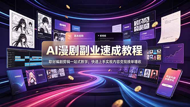 （19157期）AI漫剧副业速成教程，取材编剧剪辑一站式教学；快速上手实现内容变现接单增收-齐力副业