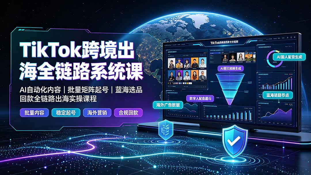 (19425期)TikTok跨境出海全链路系统课-2026年7月:AI自动化内容|批量矩阵起号|蓝海选品回款全链路出海实操课程-齐力副业