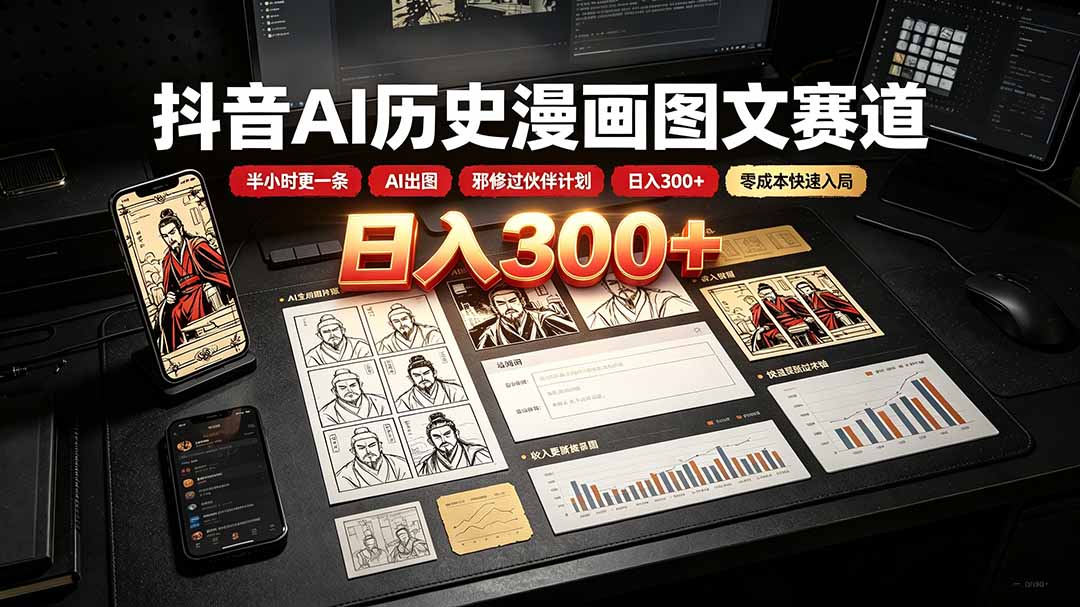 (19498期)抖音AI历史漫画图文赛道:半小时更一条×AI出图×邪修过伙伴计划×日入300+,零成本快速入局插图1 (19498期)抖音AI历史漫画图文赛道:半小时更一条×AI出图×邪修过伙伴计划×日入300+,零成本快速入局插图1