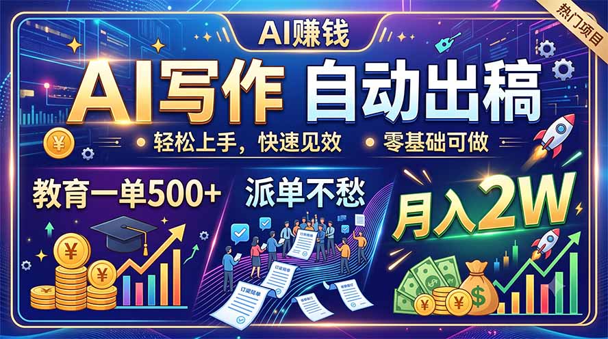 (19614期)AI写作自动出稿,教育一单500+,派单不愁,月入2W-齐力副业