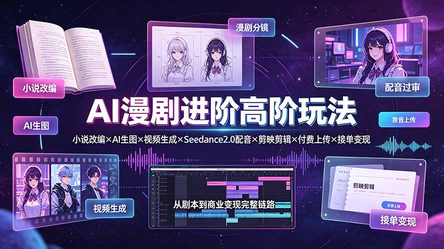 (19430期)AI漫剧进阶高阶玩法:小说改编×AI生图×视频生成×Seedance2.0配音×剪映剪辑×付费上传×接单变现-齐力副业