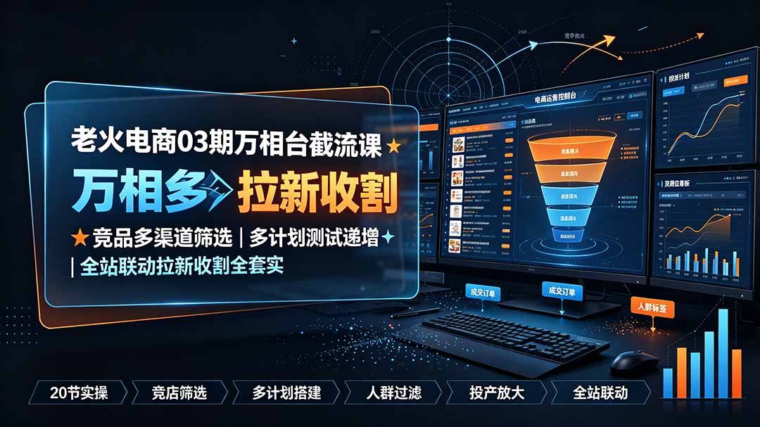(19431期)老火电商03期万相台截流课:竞品多渠道筛选|多计划测试递增|全站联动拉新收割全套实操教学-齐力副业