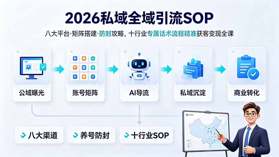 (19248期) 2026私域全域引流SOP|八大平台·矩阵搭建·防封攻略,十行业专属话术流程精准获客变现全课-齐力副业