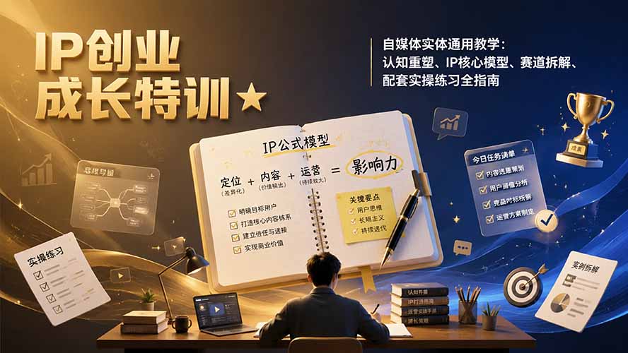 （19567期）IP创业成长特训★自媒体实体通用教学：认知重塑、IP核心模型、赛道拆解、配套实操练习全指南-齐力副业