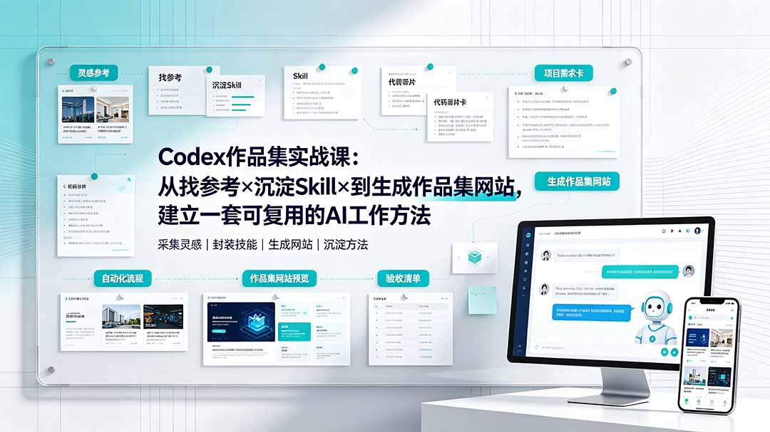 (19361期)Codex作品集实战课:从找参考×沉淀Skill×到生成作品集网站,建立一套可复用的AI工作方法插图1 (19361期)Codex作品集实战课:从找参考×沉淀Skill×到生成作品集网站,建立一套可复用的AI工作方法插图1