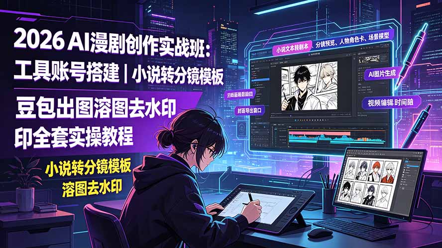 (19433期)2026AI漫剧创作实战班:工具账号搭建|小说转分镜模板|豆包出图溶图去水印全套实操教程-齐力副业