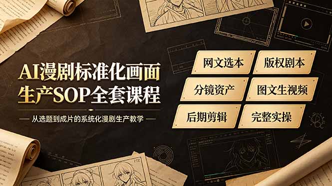 (19401期)AI漫剧标准化画面生产SOP全套课程-更新,网文选本版权剧本分镜资产全覆盖,图文生视频后期剪辑完整实操教学-齐力副业