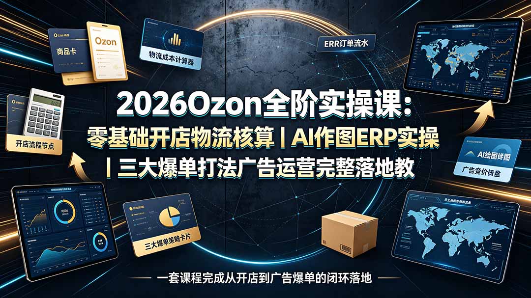 (19400期)2026Ozon全阶实操课:零基础开店物流核算|AI作图ERP实操|三大爆单打法广告运营完整落地教程-齐力副业