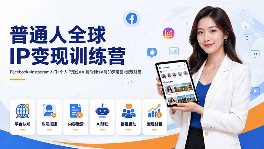 （19568期）普通人全球IP变现训练营：Facebook×Instagram入门×个人IP定位×AI辅助创作×前30天运营×变现路径-齐力副业