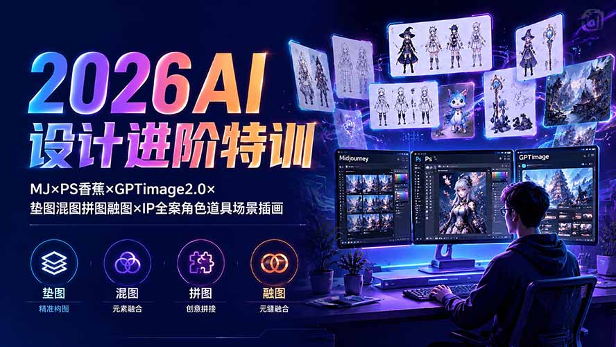 （19569期）2026AI设计进阶特训：MJ×PS香蕉×GPTimage2.0×垫图混图拼图融图×IP全案角色道具场景插画-齐力副业