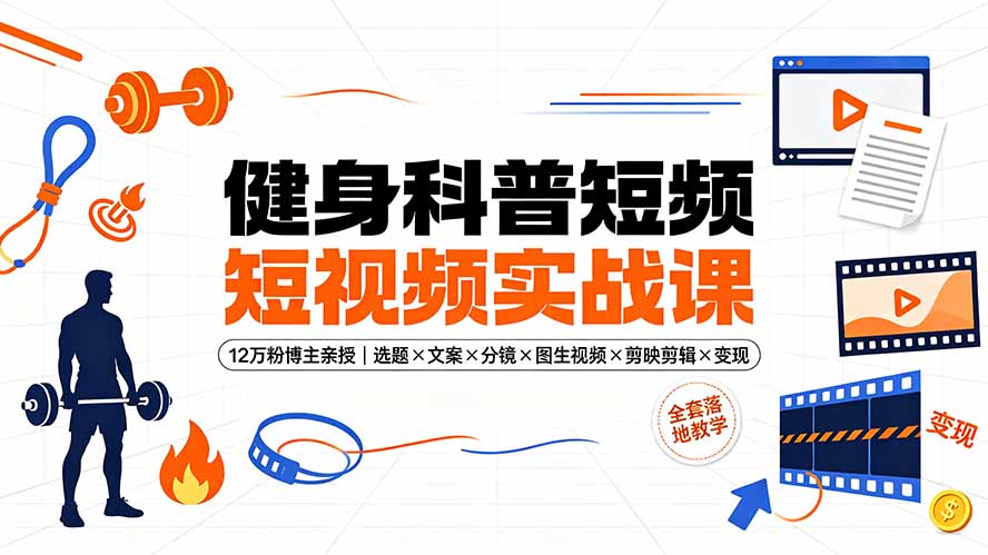(19312期)健身科普短视频实战课-12万粉博主亲授|选题×文案×分镜×图生视频×剪映剪辑×变现,全套落地教学-齐力副业