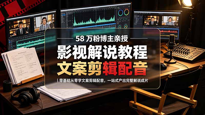 (19160期)58 万粉博主荧幕春秋亲授影视解说教程|零基础从零学文案剪辑配音,一站式产出完整解说成片-齐力副业