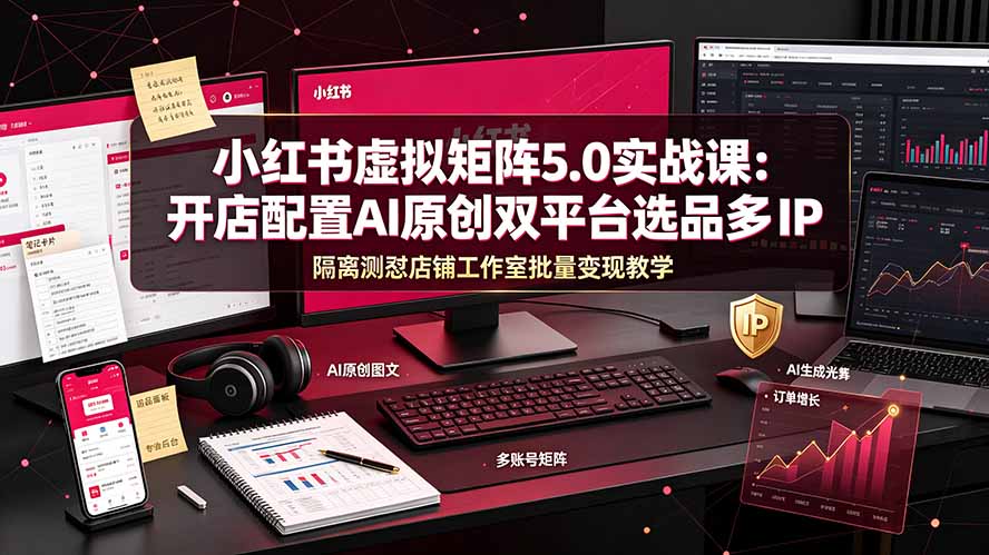 (19521期)小红书虚拟矩阵5.0实战课:开店配置|AI原创|双平台选品|多IP隔离|测怼店铺工作室批量变现实操教学-齐力副业