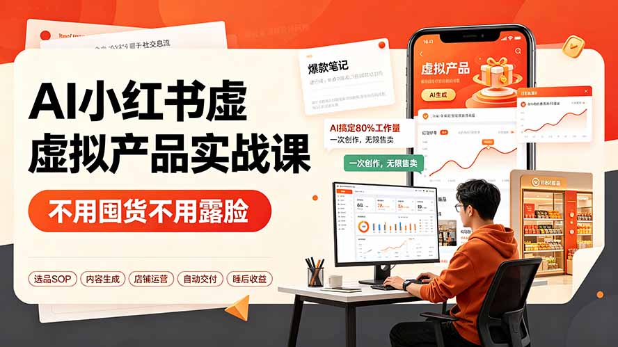 (19314期)AI小红书虚拟产品实战课-更新:不用囤货不用露脸,AI搞定80%工作量,一次创作无限售卖睡后收益-齐力副业
